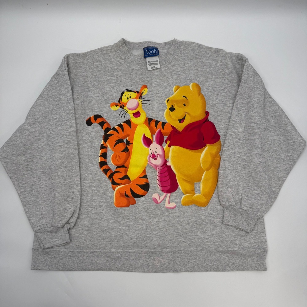 Disney Pooh Women Large XL Sweatshirt Gray Winnie Tigger Piglet Vintage Style